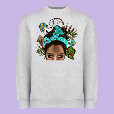 Lake Camping Afro Messy Bun Bbs Heavyweight Sweatshirt Designed By Bundleandbundleshop