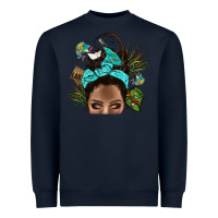 Navy Lake Camping Afro Messy Bun Bbs Heavyweight Sweatshirt - BundleAndBundleShop