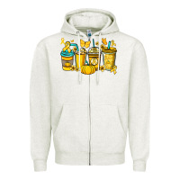 Oatmeal Heather Childhood Cancer coffee cups yellow ribbon Zipper Hoodie - NancyCooperArtShop