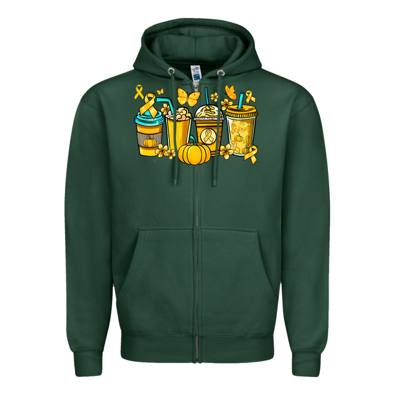 Childhood Cancer Coffee Cups Yellow Ribbon Zipper Hoodie by NancyCooperArtShop | Teevron
