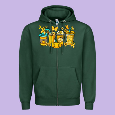 Childhood Cancer Coffee Cups Yellow Ribbon Zipper Hoodie Designed By Nancycooperartshop