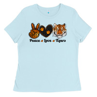Baby Blue peace love tigers Ladies Tee - RanaPortraitStore