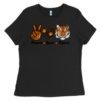Black peace love tigers Ladies Tee - RanaPortraitStore