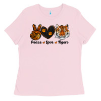 Bubblegum Pink peace love tigers Ladies Tee - RanaPortraitStore