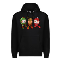 Black christmas reindeer polar bear snowman Premium Hoodie - CowGirlArtShop