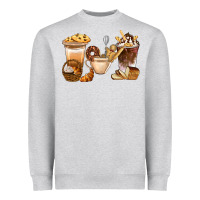 Heather Grey Bakery Coffee Cups With Cookie Bbs Heavyweight Sweatshirt - BundleAndBundleShop