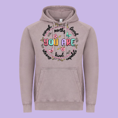 You Are Enough Vintage Hoodie Designed By Maliassmallbusiness