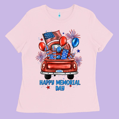 Happy Memorial Day Farm Truck Ladies Tee Designed By Jahusdesignshop