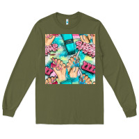 Army Green hand cream and nail tools with serape and glitter seamless pattern bbs Long Sleeve Tee - BundleAndBundleShop