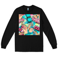 Black hand cream and nail tools with serape and glitter seamless pattern bbs Long Sleeve Tee - BundleAndBundleShop