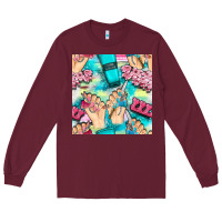 Burgundy hand cream and nail tools with serape and glitter seamless pattern bbs Long Sleeve Tee - BundleAndBundleShop