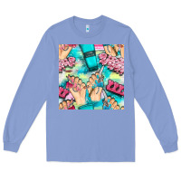 Colony Blue hand cream and nail tools with serape and glitter seamless pattern bbs Long Sleeve Tee - BundleAndBundleShop