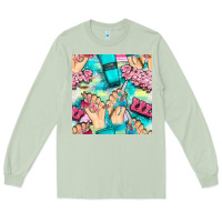 Matcha hand cream and nail tools with serape and glitter seamless pattern bbs Long Sleeve Tee - BundleAndBundleShop