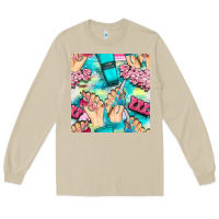 Mushroom hand cream and nail tools with serape and glitter seamless pattern bbs Long Sleeve Tee - BundleAndBundleShop