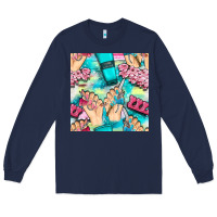 Navy hand cream and nail tools with serape and glitter seamless pattern bbs Long Sleeve Tee - BundleAndBundleShop