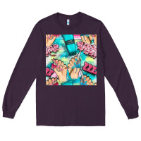 Plum hand cream and nail tools with serape and glitter seamless pattern bbs Long Sleeve Tee - BundleAndBundleShop
