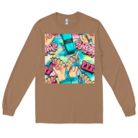 Toasted Coconut hand cream and nail tools with serape and glitter seamless pattern bbs Long Sleeve Tee - BundleAndBundleShop