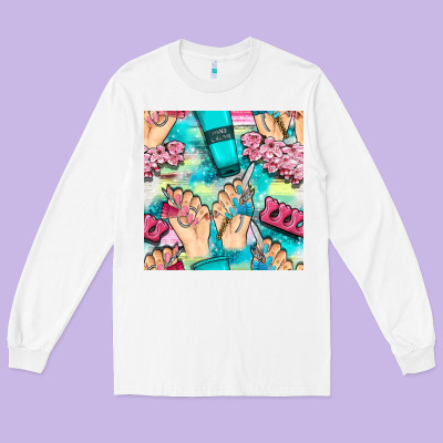 Hand Cream And Nail Tools With Serape And Glitter Seamless Pattern Bbs Long Sleeve Tee Designed By Bundleandbundleshop