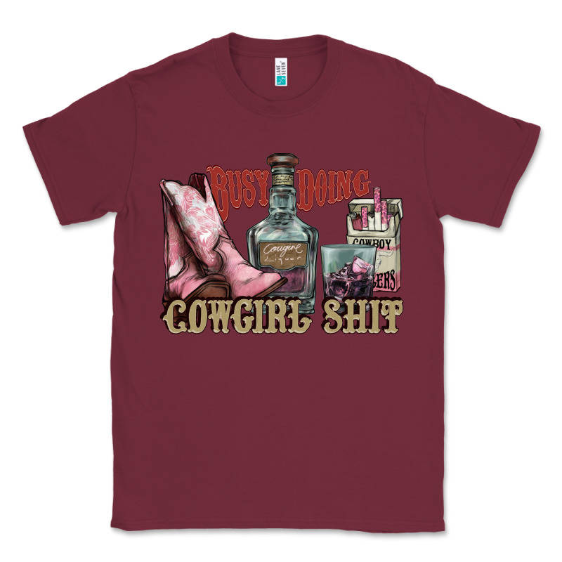 Busy Doing Cowgirl Shit Liquor Boots Cigarette Classic Tee by NancyCooperArtShop | Teevron