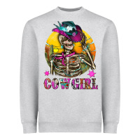 Heather Grey Cowgirl Skeleton With Landscape Heavyweight Sweatshirt - BundleAndBundleShop