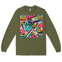 Army Green nail art tools and hand cream with serape and turquoise glitter seamle Long Sleeve Tee - BundleAndBundleShop