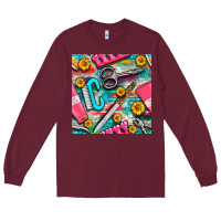 Burgundy nail art tools and hand cream with serape and turquoise glitter seamle Long Sleeve Tee - BundleAndBundleShop