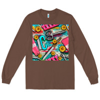 Chestnut nail art tools and hand cream with serape and turquoise glitter seamle Long Sleeve Tee - BundleAndBundleShop