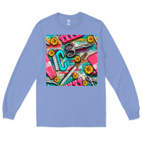 Colony Blue nail art tools and hand cream with serape and turquoise glitter seamle Long Sleeve Tee - BundleAndBundleShop