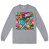 Heather Grey nail art tools and hand cream with serape and turquoise glitter seamle Long Sleeve Tee - BundleAndBundleShop