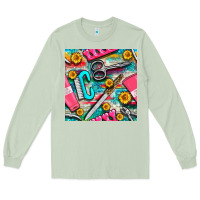 Matcha nail art tools and hand cream with serape and turquoise glitter seamle Long Sleeve Tee - BundleAndBundleShop