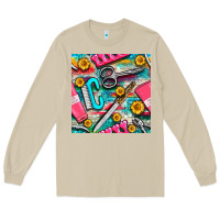 Mushroom nail art tools and hand cream with serape and turquoise glitter seamle Long Sleeve Tee - BundleAndBundleShop