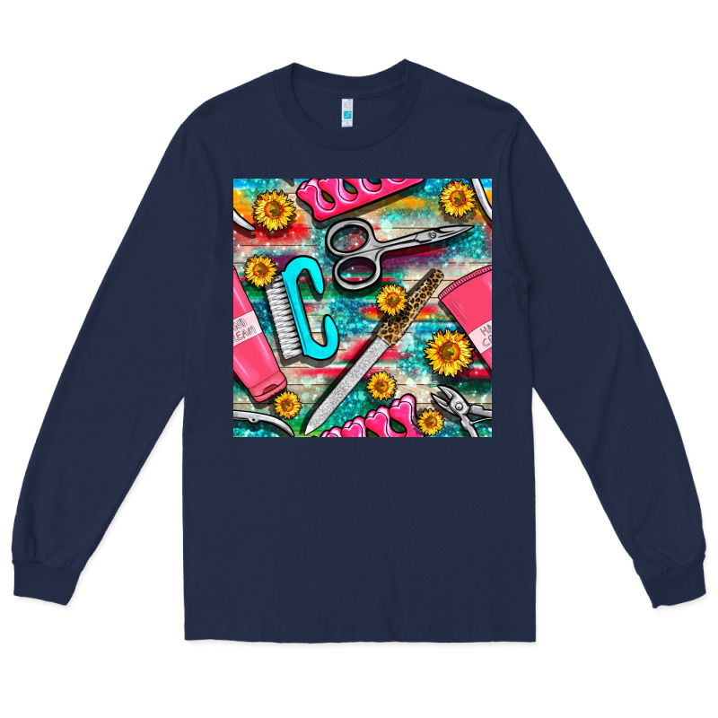 Nail Art Tools And Hand Cream With Serape And Turquoise Glitter Seamle Long Sleeve Tee by BundleAndBundleShop | Teevron