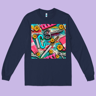 Nail Art Tools And Hand Cream With Serape And Turquoise Glitter Seamle Long Sleeve Tee Designed By Bundleandbundleshop