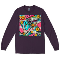 Plum nail art tools and hand cream with serape and turquoise glitter seamle Long Sleeve Tee - BundleAndBundleShop