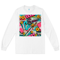 White nail art tools and hand cream with serape and turquoise glitter seamle Long Sleeve Tee - BundleAndBundleShop