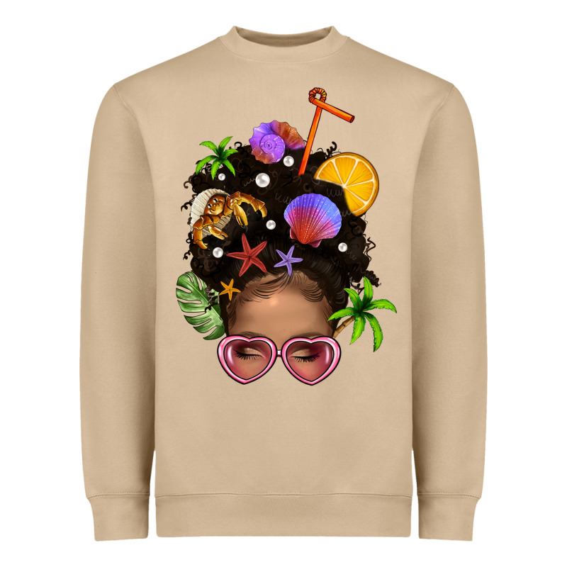 Beach Hair Afro Messy Bun Bbs Heavyweight Sweatshirt by BundleAndBundleShop | Teevron