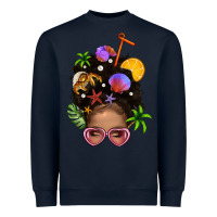 Navy Beach Hair Afro Messy Bun Bbs Heavyweight Sweatshirt - BundleAndBundleShop