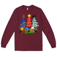 Burgundy Christmas With Ice Hockey Trees Long Sleeve Tee - BundleAndBundleShop