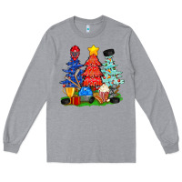 Heather Grey Christmas With Ice Hockey Trees Long Sleeve Tee - BundleAndBundleShop