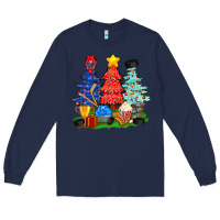 Navy Christmas With Ice Hockey Trees Long Sleeve Tee - BundleAndBundleShop
