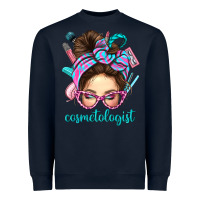 Navy Messy Bun Cosmetologist Bbs Heavyweight Sweatshirt - BundleAndBundleShop