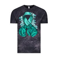Cloud Black Ovarian Cancer teal ribbon with boxing gloves Vintage Tee - NancyCooperArtShop