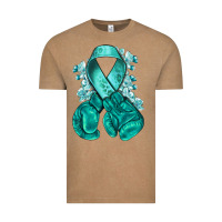 Vintage Coffee Ovarian Cancer teal ribbon with boxing gloves Vintage Tee - NancyCooperArtShop