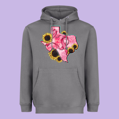 Texas Map Breast Cancer Heavyweight Hoodie Designed By Cowgirlartshop