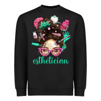 Black Esthetician Messy Bun With Pink Leopard Glasses Bbs Heavyweight Sweatshirt - BundleAndBundleShop