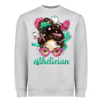 Heather Grey Esthetician Messy Bun With Pink Leopard Glasses Bbs Heavyweight Sweatshirt - BundleAndBundleShop
