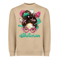 Mushroom Esthetician Messy Bun With Pink Leopard Glasses Bbs Heavyweight Sweatshirt - BundleAndBundleShop