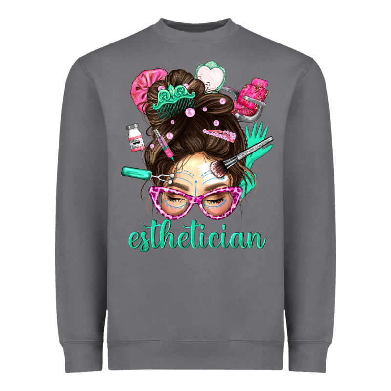 Esthetician Messy Bun With Pink Leopard Glasses Bbs Heavyweight Sweatshirt by BundleAndBundleShop | Teevron
