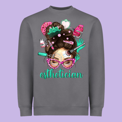 Esthetician Messy Bun With Pink Leopard Glasses Bbs Heavyweight Sweatshirt Designed By Bundleandbundleshop