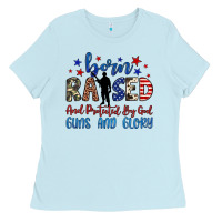 Baby Blue born raised and protected by god guns and glory Ladies Tee - JahusDesignShop